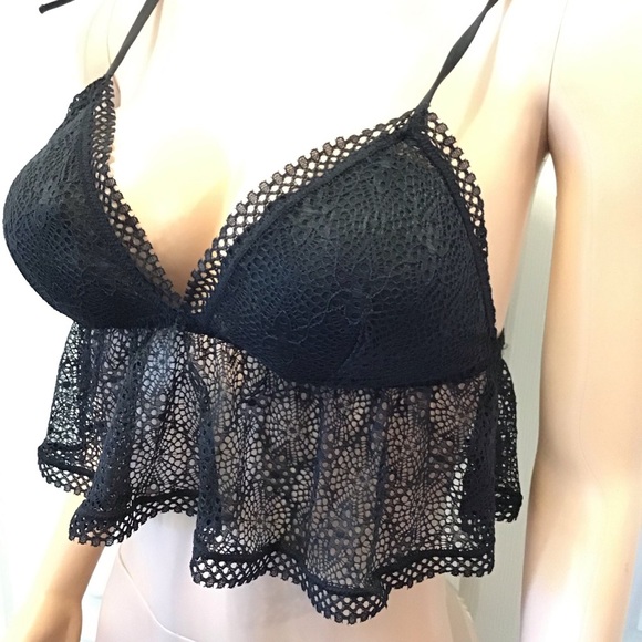 NWOT (2) Victorias Secret Black & Blue Lace Ruffle Bralettes Size Large - Picture 5 of 9